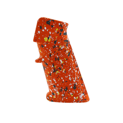 CERAKOTE SPLATTER | AR STANDARD A2 PISTOL GRIP - BASE HUNTER ORANGE - PATTERN - SNIPER GRAY - BRIGHT WHITE - LEMON ZEST