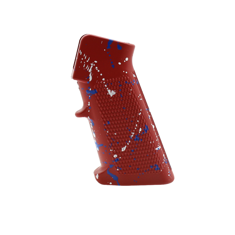 CERAKOTE SPLATTER | AR STANDARD A2 PISTOL GRIP - BASE RED - PATTERN - BLUE FLAME - BRIGHT WHITE CERAKOTE SPLATTER | AR STANDARD A2 PISTOL GRIP - BASE RED - PATTERN - BLUE FLAME - BRIGHT WHITE