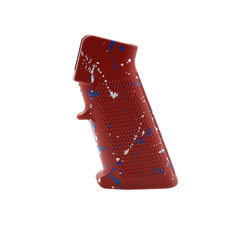 CERAKOTE SPLATTER | AR STANDARD A2 PISTOL GRIP - BASE RED - PATTERN - BLUE FLAME - BRIGHT WHITE CERAKOTE SPLATTER | AR STANDARD A2 PISTOL GRIP - BASE RED - PATTERN - BLUE FLAME - BRIGHT WHITE