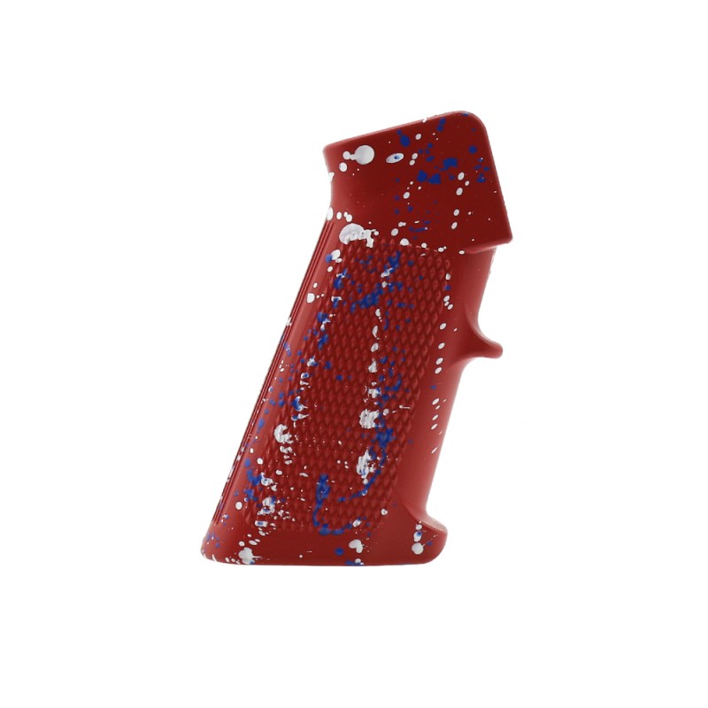 CERAKOTE SPLATTER | AR STANDARD A2 PISTOL GRIP - BASE RED - PATTERN - BLUE FLAME - BRIGHT WHITE CERAKOTE SPLATTER | AR STANDARD A2 PISTOL GRIP - BASE RED - PATTERN - BLUE FLAME - BRIGHT WHITE