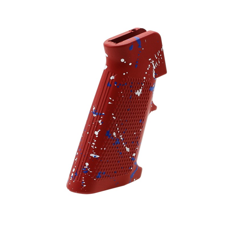 CERAKOTE SPLATTER | AR STANDARD A2 PISTOL GRIP - BASE RED - PATTERN - BLUE FLAME - BRIGHT WHITE CERAKOTE SPLATTER | AR STANDARD A2 PISTOL GRIP - BASE RED - PATTERN - BLUE FLAME - BRIGHT WHITE