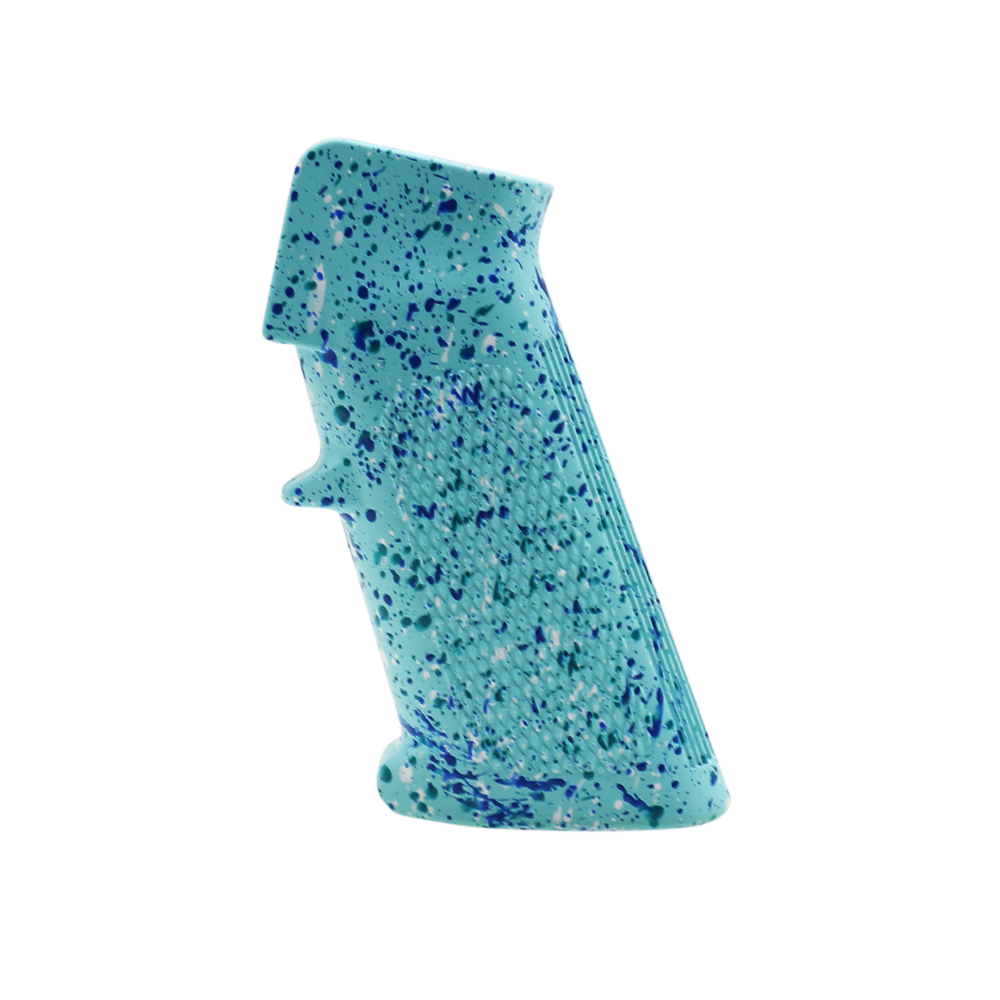 CERAKOTE SPLATTER | AR STANDARD A2 PISTOL GRIP - BASE ROBINS EGG - PATTERN - AQUA TEAL - BRIGHT WHITE - BLUE FLAME