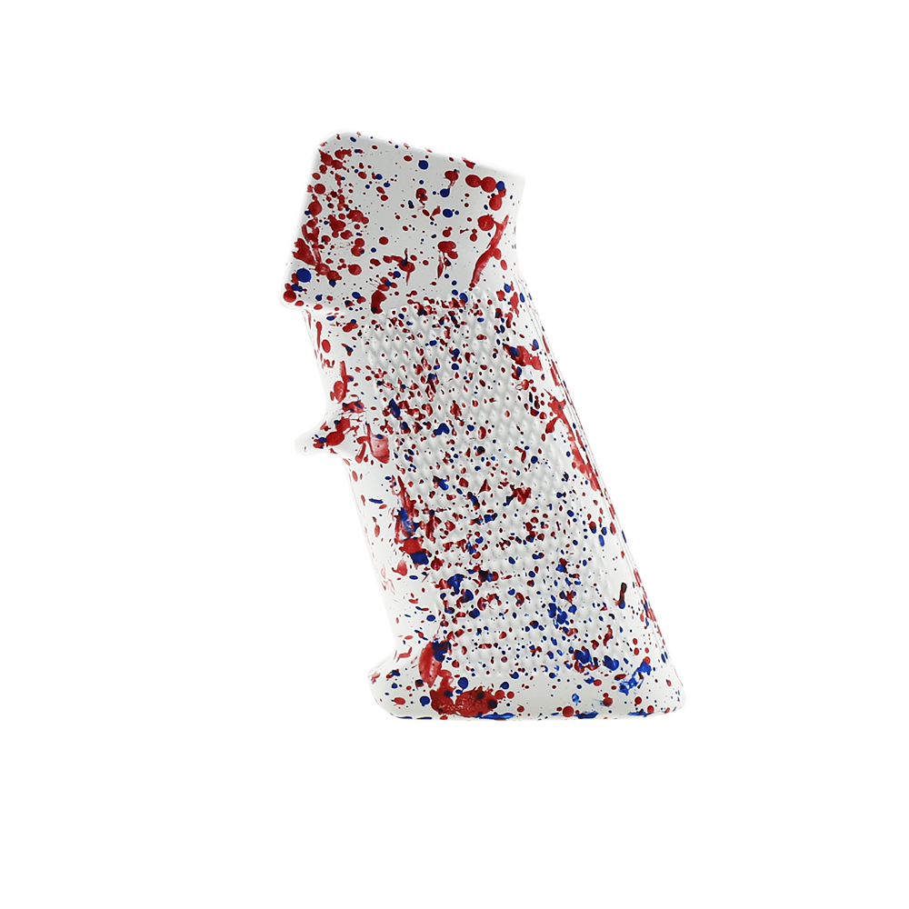 CERAKOTE SPLATTER | AR STANDARD A2 PISTOL GRIP - BASE BRIGHT WHITE - PATTERN - BLUE FLAME - RED