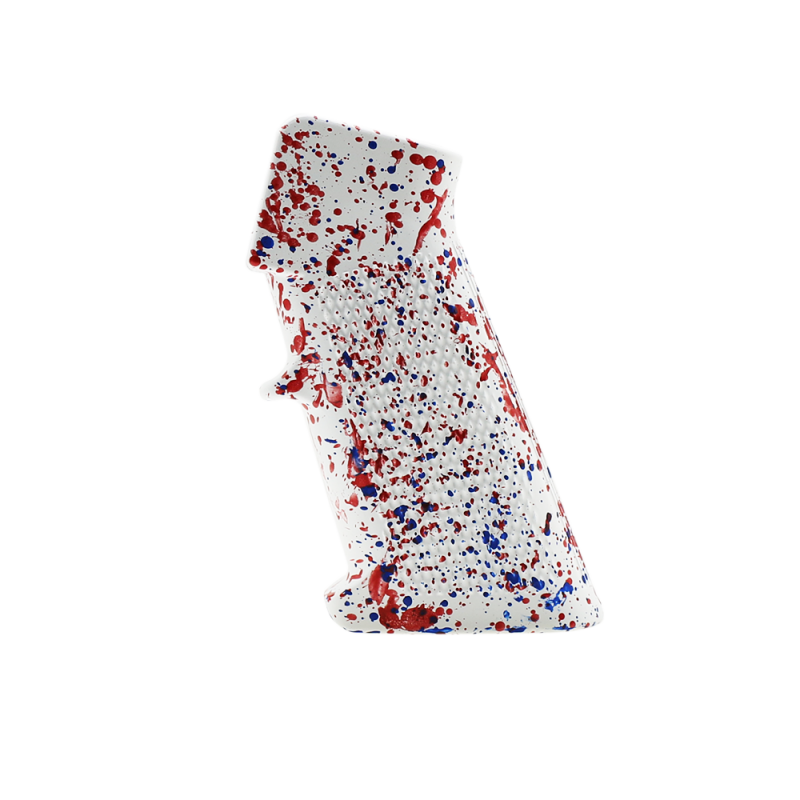 CERAKOTE SPLATTER | AR STANDARD A2 PISTOL GRIP - BASE BRIGHT WHITE - PATTERN - BLUE FLAME - RED
