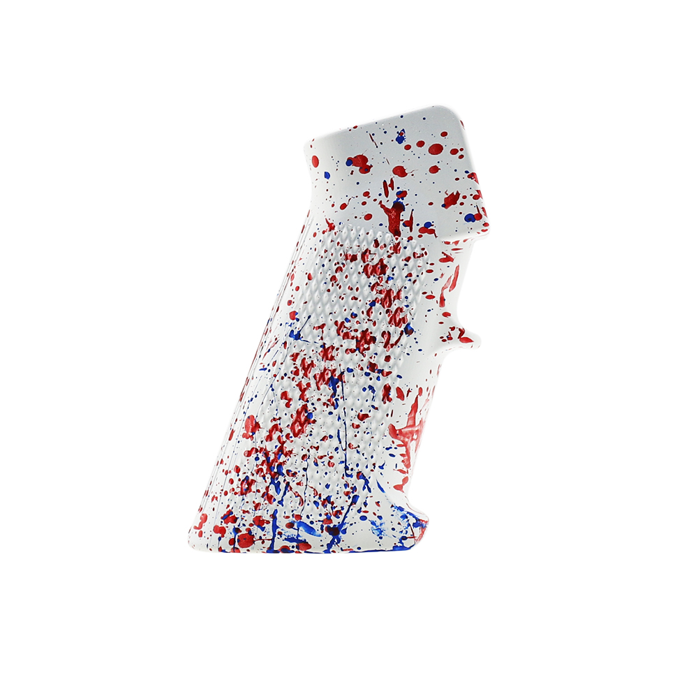 CERAKOTE SPLATTER | AR STANDARD A2 PISTOL GRIP - BASE BRIGHT WHITE - PATTERN - BLUE FLAME - RED