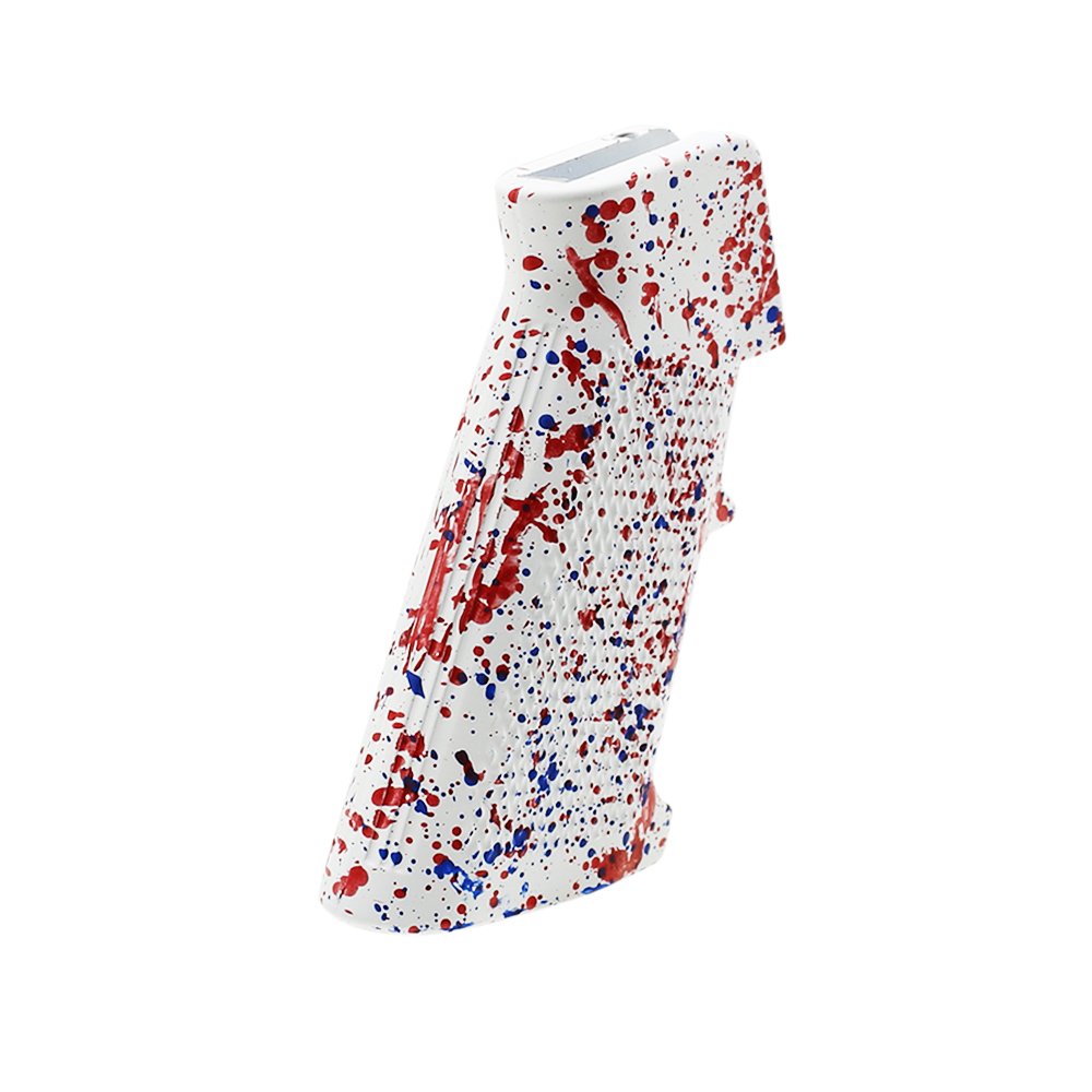 CERAKOTE SPLATTER | AR STANDARD A2 PISTOL GRIP - BASE BRIGHT WHITE - PATTERN - BLUE FLAME - RED