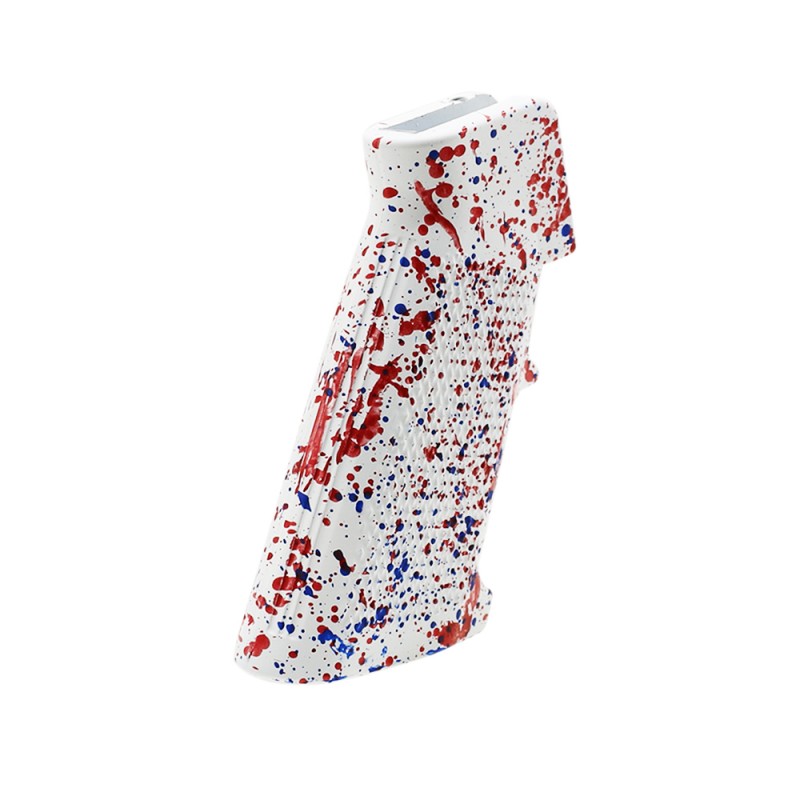 CERAKOTE SPLATTER | AR STANDARD A2 PISTOL GRIP - BASE BRIGHT WHITE - PATTERN - BLUE FLAME - RED