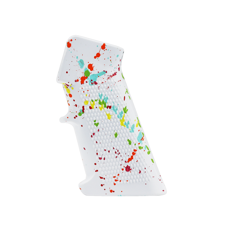 CERAKOTE SPLATTER| AR STANDARD A2 PISTOL GRIP-BASE BRIGHT WHITE- PATTERN- RGB-RED-PNK-ORG-LEM-ZBG