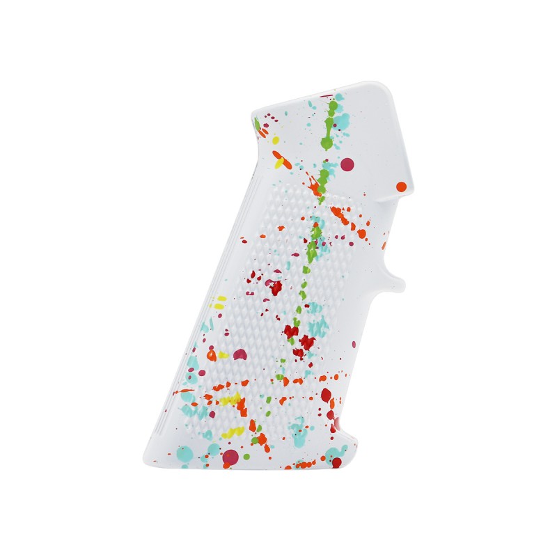 CERAKOTE SPLATTER| AR STANDARD A2 PISTOL GRIP-BASE BRIGHT WHITE- PATTERN- RGB-RED-PNK-ORG-LEM-ZBG