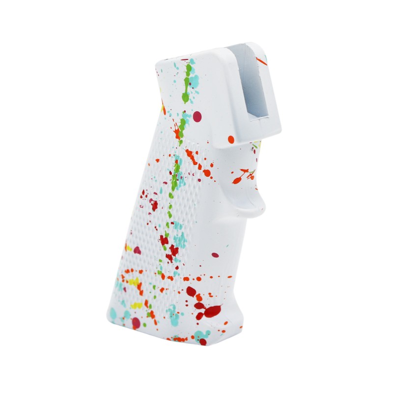 CERAKOTE SPLATTER| AR STANDARD A2 PISTOL GRIP-BASE BRIGHT WHITE- PATTERN- RGB-RED-PNK-ORG-LEM-ZBG