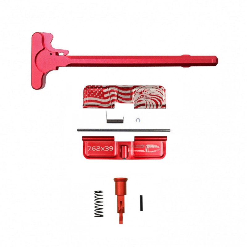 LASERED CALIBER OPTION| AR-15 Red Anodized Accent Caliber Bundle| Patriotic 