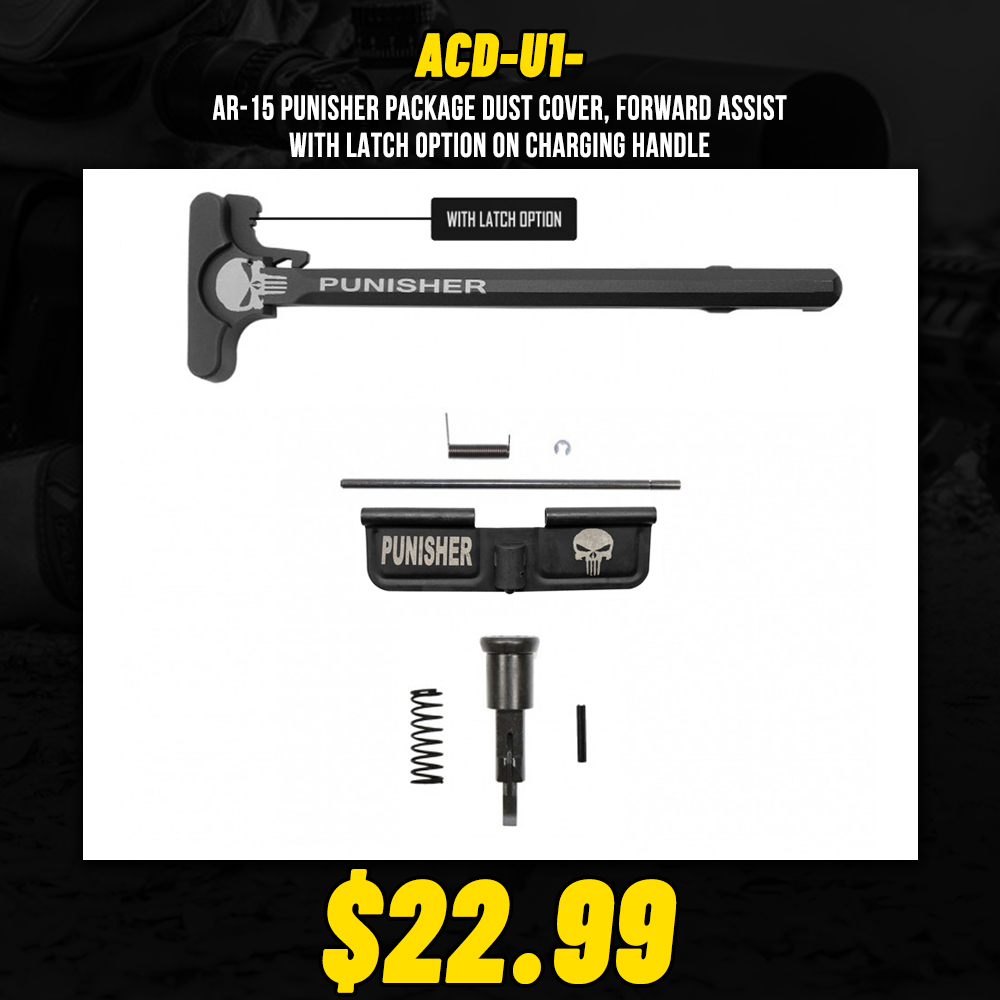 AR-15 PUNISHER Package Dust Cover, Forward Assist with Latch Option on Charging Handle AR-15 PUNISHER Package Dust Cover, Forward Assist with Latch Option on Charging Handle