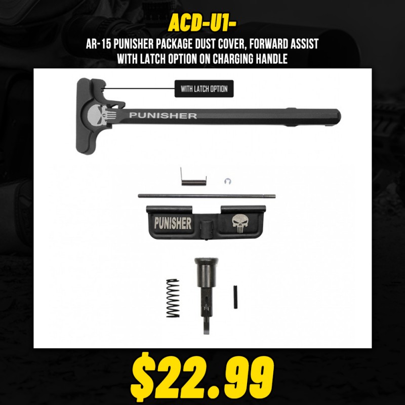 AR-15 PUNISHER Package Dust Cover, Forward Assist with Latch Option on Charging Handle AR-15 PUNISHER Package Dust Cover, Forward Assist with Latch Option on Charging Handle