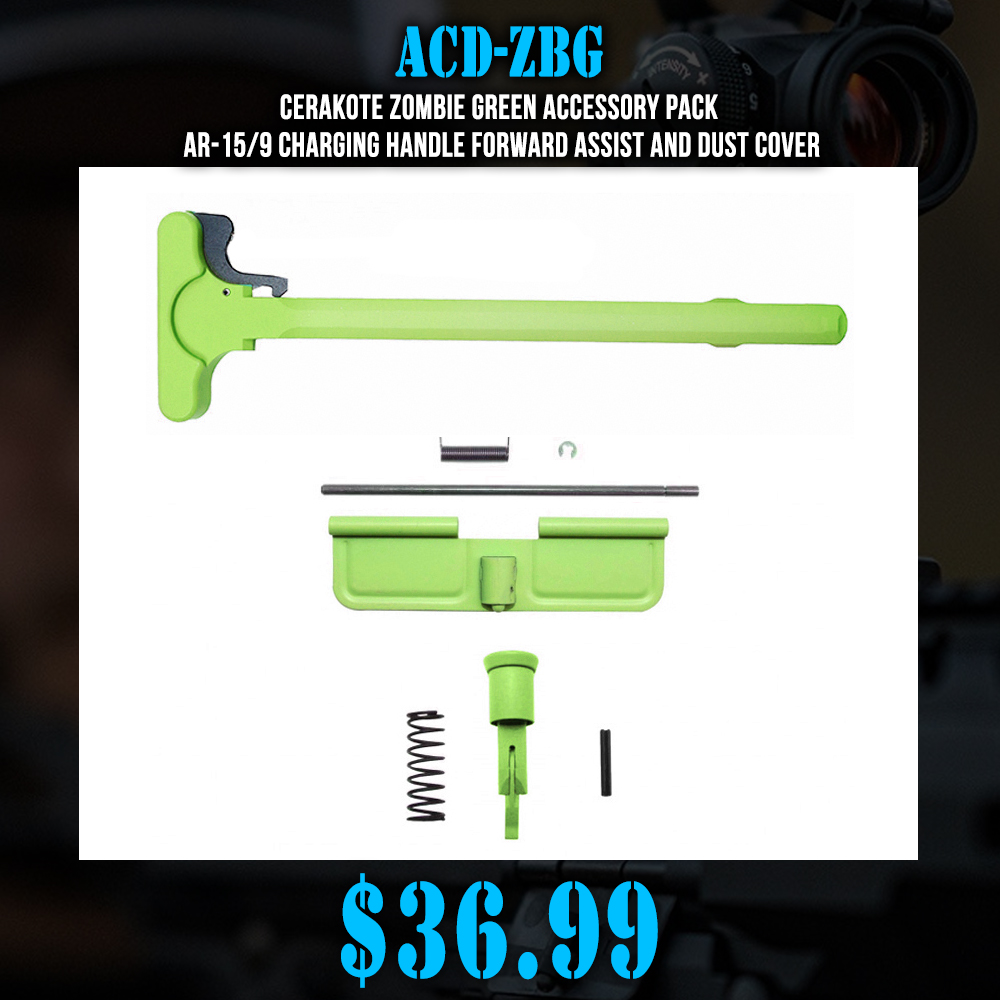 Cerakote Zombie Green Accessory Pack| AR-15/9 Charging Handle Forward Assist and Dust Cover Cerakote Zombie Green Accessory Pack| AR-15/9 Charging Handle Forward Assist and Dust Cover