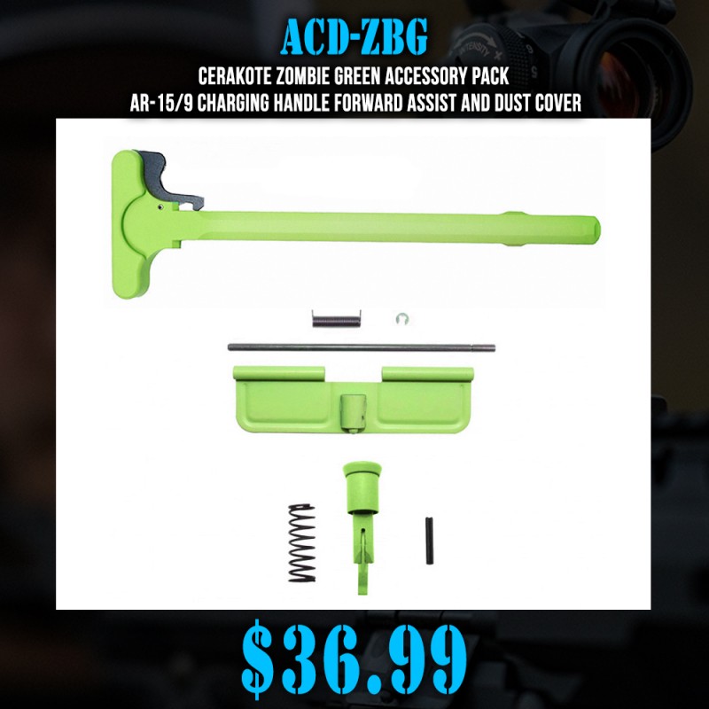 Cerakote Zombie Green Accessory Pack| AR-15/9 Charging Handle Forward Assist and Dust Cover Cerakote Zombie Green Accessory Pack| AR-15/9 Charging Handle Forward Assist and Dust Cover