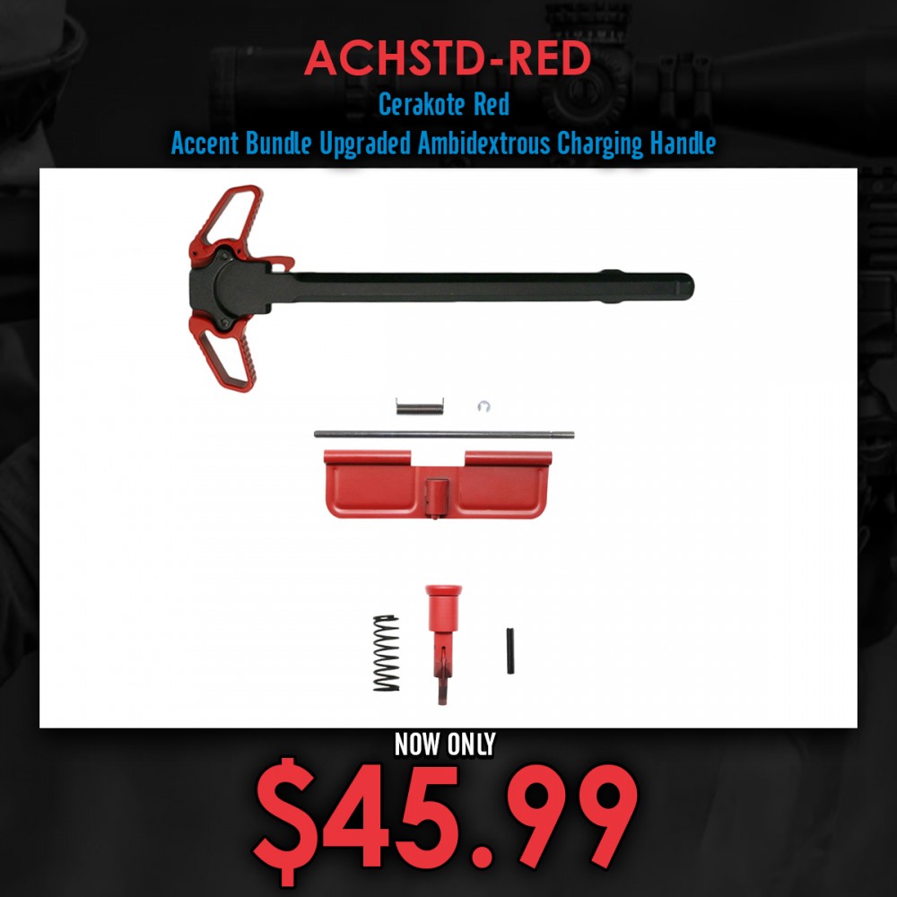 CERAKOTE RED| Accent Bundle Upgraded Ambidextrous Charging Handle 