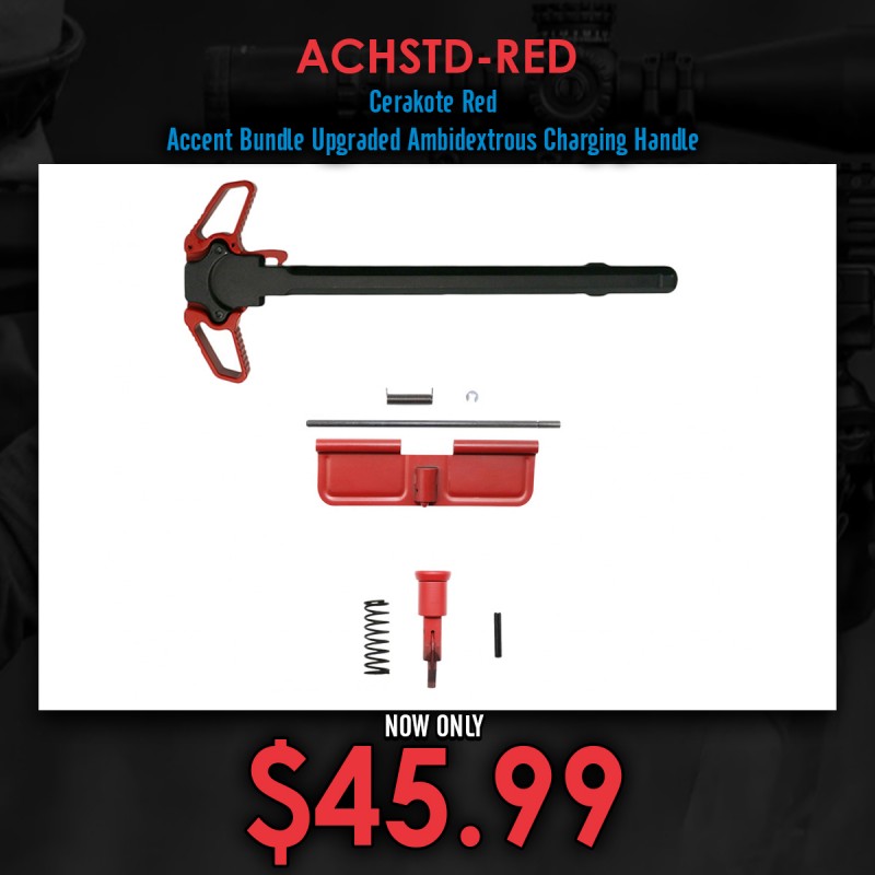 CERAKOTE RED| Accent Bundle Upgraded Ambidextrous Charging Handle 