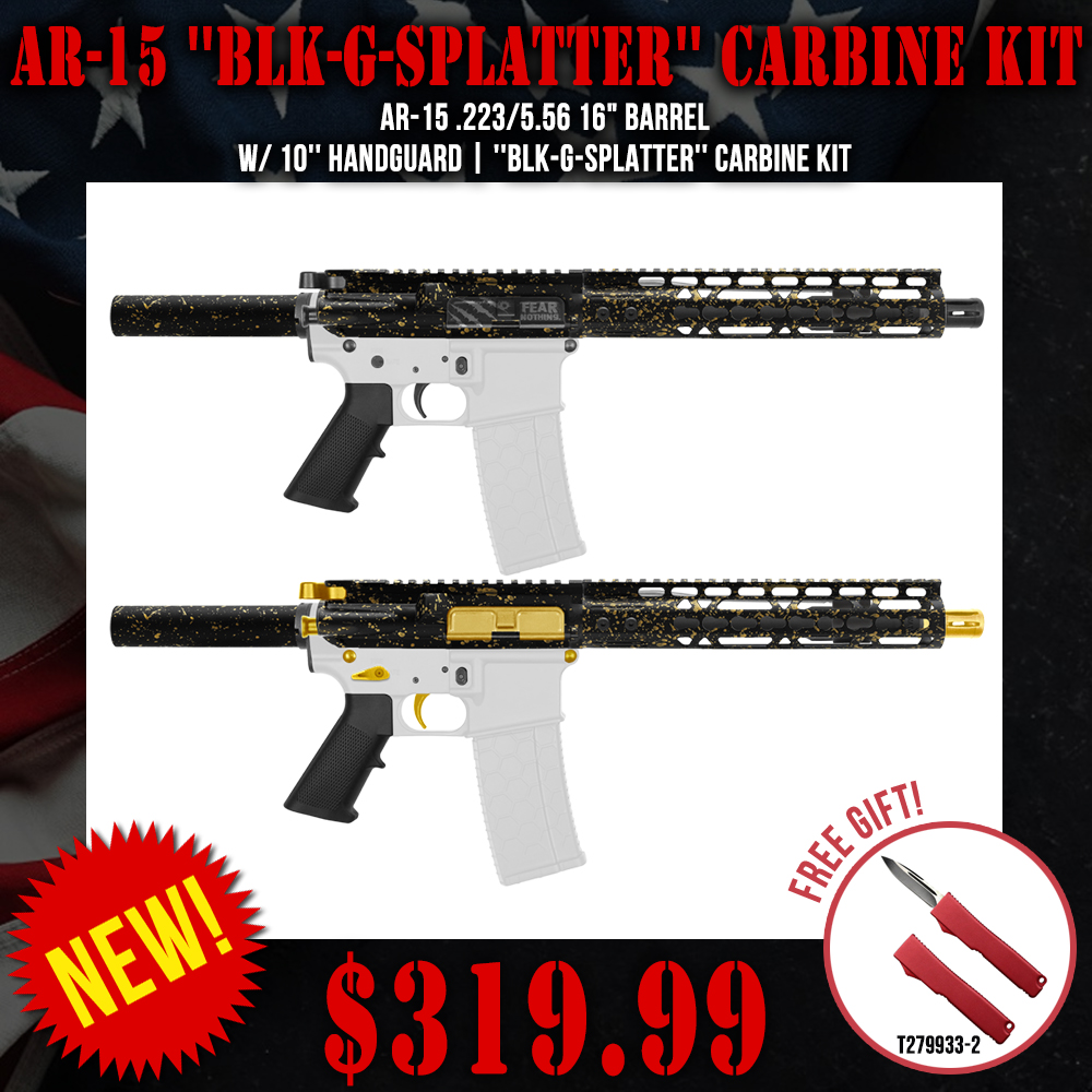 AR-15 .223/5.56 16" Barrel W/ 10'' Handguard | ''BLK-G-SPLATTER'' Carbine Kit AR-15 .223/5.56 16" Barrel W/ 10'' Handguard | ''BLK-G-SPLATTER'' Carbine Kit