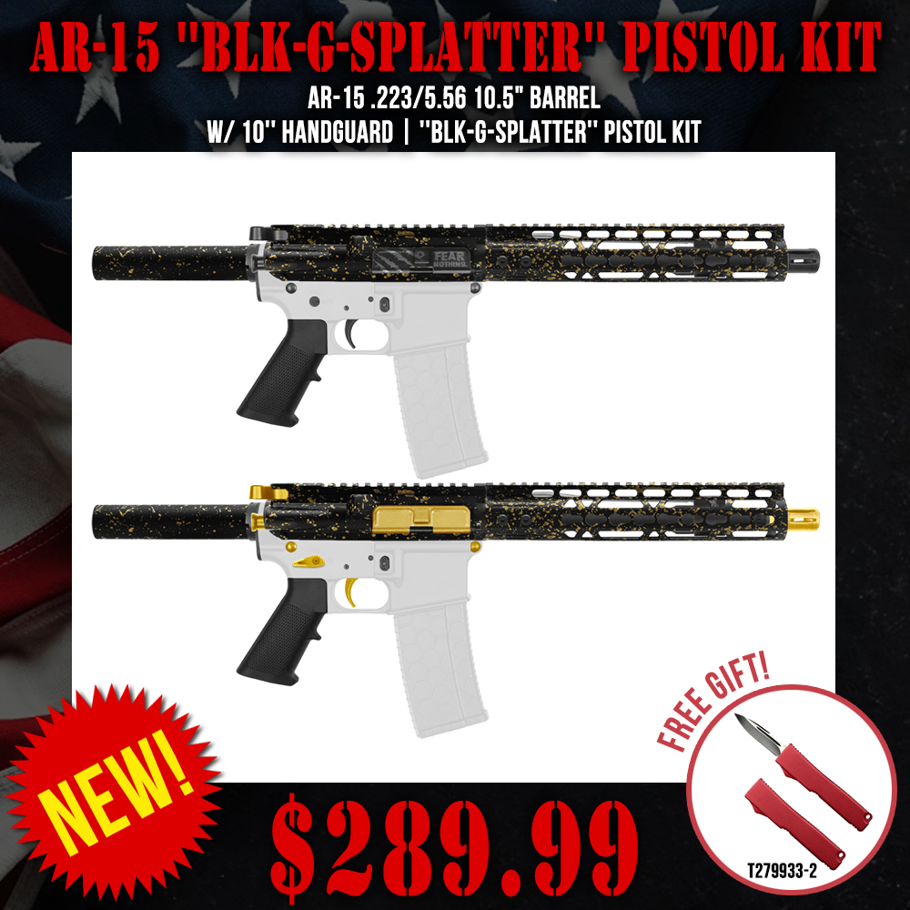 AR-15 .223/5.56 10.5" Barrel  W/ 10'' Handguard | ''BLK-G-SPLATTER'' Pistol Kit