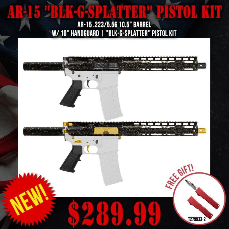 AR-15 .223/5.56 10.5" Barrel  W/ 10'' Handguard | ''BLK-G-SPLATTER'' Pistol Kit
