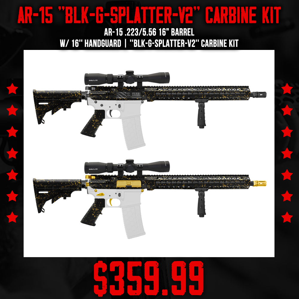 AR-15 .223/5.56 16" Barrel W/ 16'' Handguard | ''BLK-G-SPLATTER-V2'' Carbine Kit AR-15 .223/5.56 16" Barrel W/ 16'' Handguard | ''BLK-G-SPLATTER-V2'' Carbine Kit