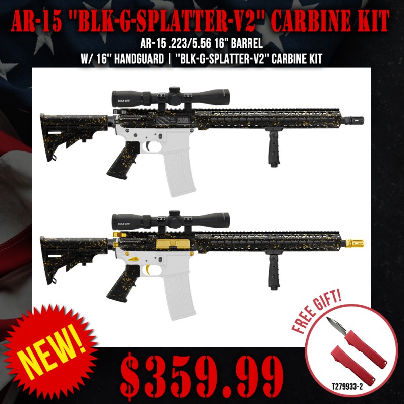 AR-15 .223/5.56 16" Barrel W/ 16'' Handguard | ''BLK-G-SPLATTER-V2'' Carbine Kit AR-15 .223/5.56 16" Barrel W/ 16'' Handguard | ''BLK-G-SPLATTER-V2'' Carbine Kit
