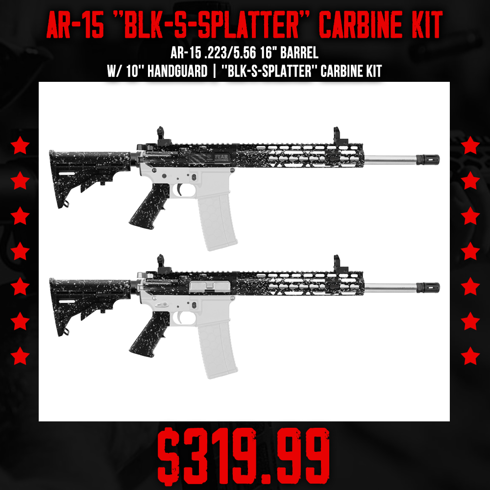 AR-15 .223/5.56 16" Barrel W/ 10'' Handguard | ''BLK-S-SPLATTER'' Carbine Kit AR-15 .223/5.56 16" Barrel W/ 10'' Handguard | ''BLK-S-SPLATTER'' Carbine Kit
