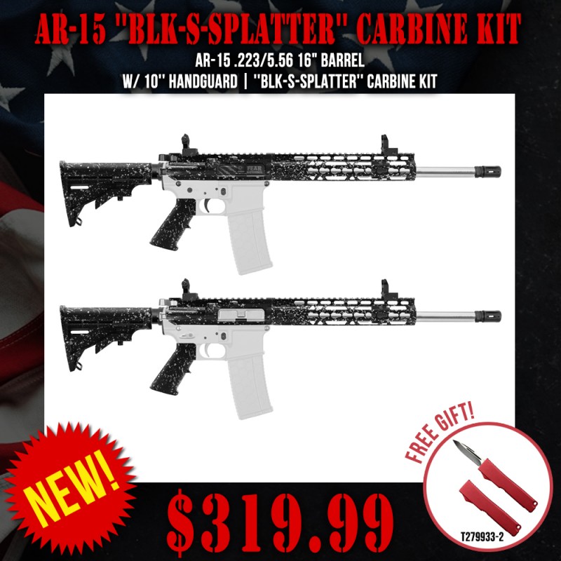 AR-15 .223/5.56 16" Barrel W/ 10'' Handguard | ''BLK-S-SPLATTER'' Carbine Kit
