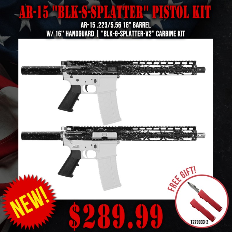 AR-15 .223/5.56 10.5" Barrel W/ 10'' Handguard | ''BLK-S-SPLATTER'' Pistol Kit AR-15 .223/5.56 10.5" Barrel W/ 10'' Handguard | ''BLK-S-SPLATTER'' Pistol Kit