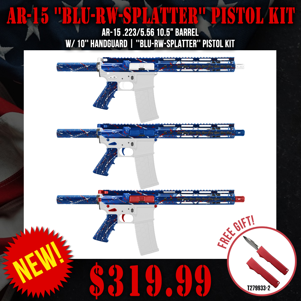 AR-15 .223/5.56 10.5" Barrel W/ 10'' Handguard | ''BLU-RW-SPLATTER'' Pistol Kit AR-15 .223/5.56 10.5" Barrel W/ 10'' Handguard | ''BLU-RW-SPLATTER'' Pistol Kit