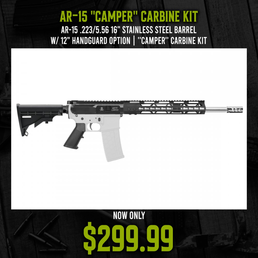 AR-15 .223/5.56 16" Stainless Steel Barrel W/ 12" Handguard Option | ''CAMPER'' Carbine Kit