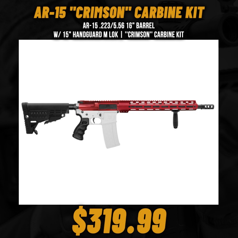 AR-15 .223/5.56 16" Barrel W/ 15" Handguard M LOK | ''CRIMSON'' Carbine Kit AR-15 .223/5.56 16" Barrel W/ 15" Handguard M LOK | ''CRIMSON'' Carbine Kit