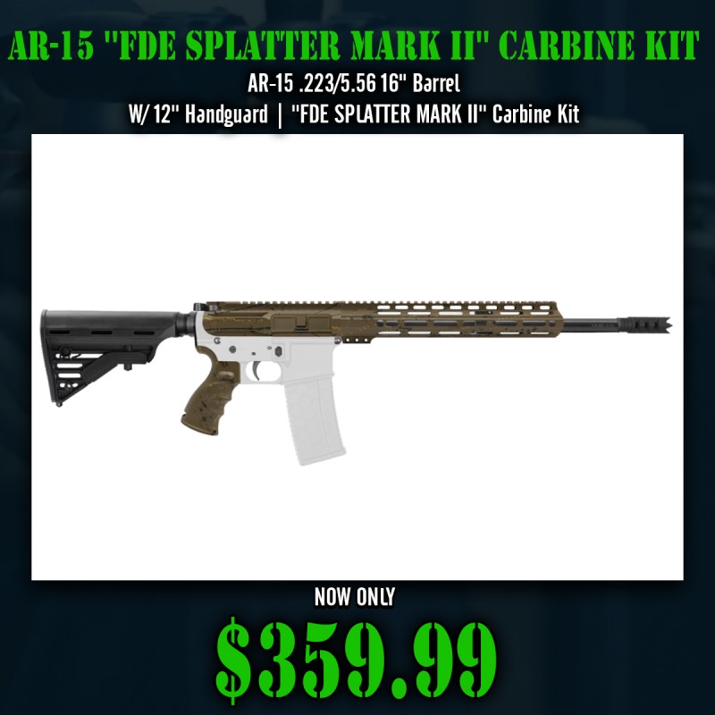 AR-15 .223/5.56 16" Barrel  W/ 12'' Handguard | ''FDE SPLATTER MARK II'' Carbine Kit