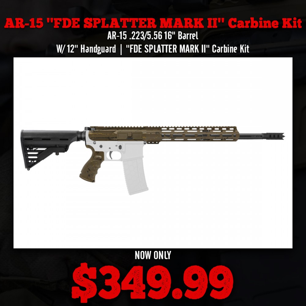 AR-15 .223/5.56 16" Barrel  W/ 12'' Handguard | ''FDE SPLATTER MARK II'' Carbine Kit