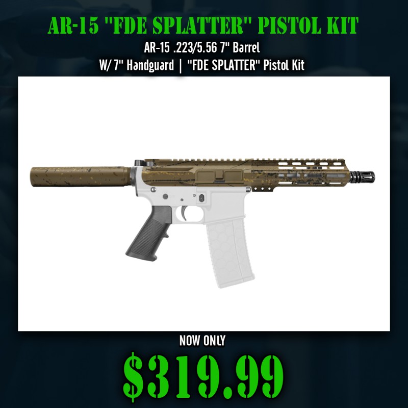 AR-15 .223/5.56 7" Barrel  W/ 7'' Handguard | ''FDE SPLATTER'' Pistol Kit