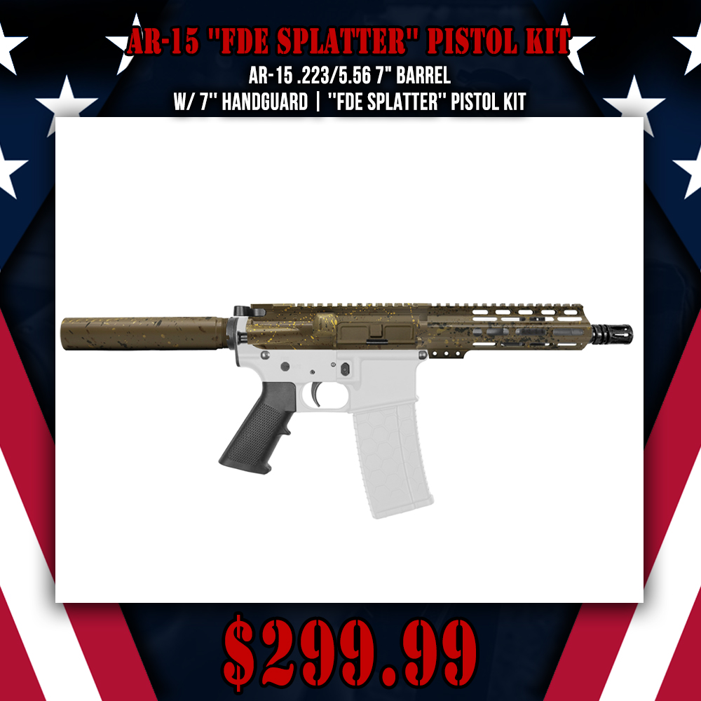 AR-15 .223/5.56 7" Barrel W/ 7'' Handguard | ''FDE SPLATTER'' Pistol Kit AR-15 .223/5.56 7" Barrel W/ 7'' Handguard | ''FDE SPLATTER'' Pistol Kit
