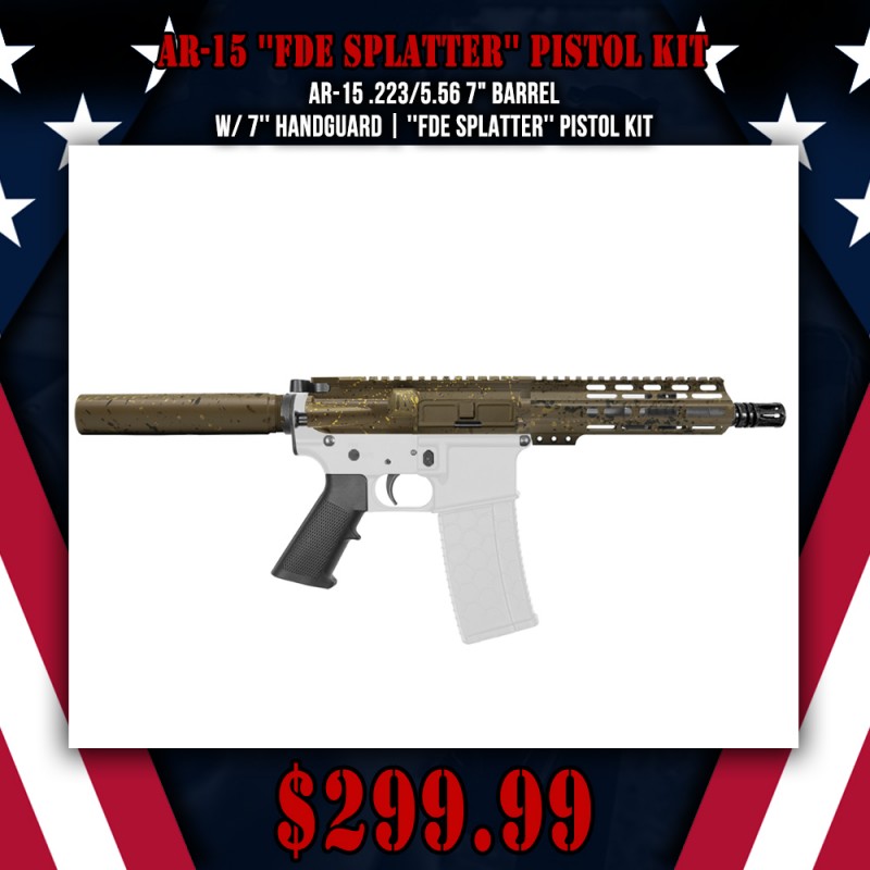 AR-15 .223/5.56 7" Barrel W/ 7'' Handguard | ''FDE SPLATTER'' Pistol Kit AR-15 .223/5.56 7" Barrel W/ 7'' Handguard | ''FDE SPLATTER'' Pistol Kit