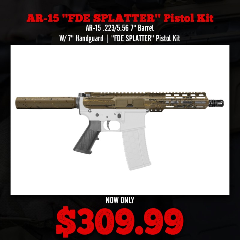 AR-15 .223/5.56 7" Barrel  W/ 7'' Handguard | ''FDE SPLATTER'' Pistol Kit