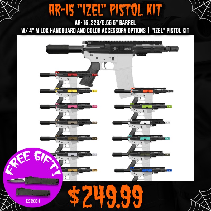 AR-15 .223/5.56 5" Barrel W/ 4" M Lok Handguard and Color Accessory Options| "IZEL" Pistol Kit