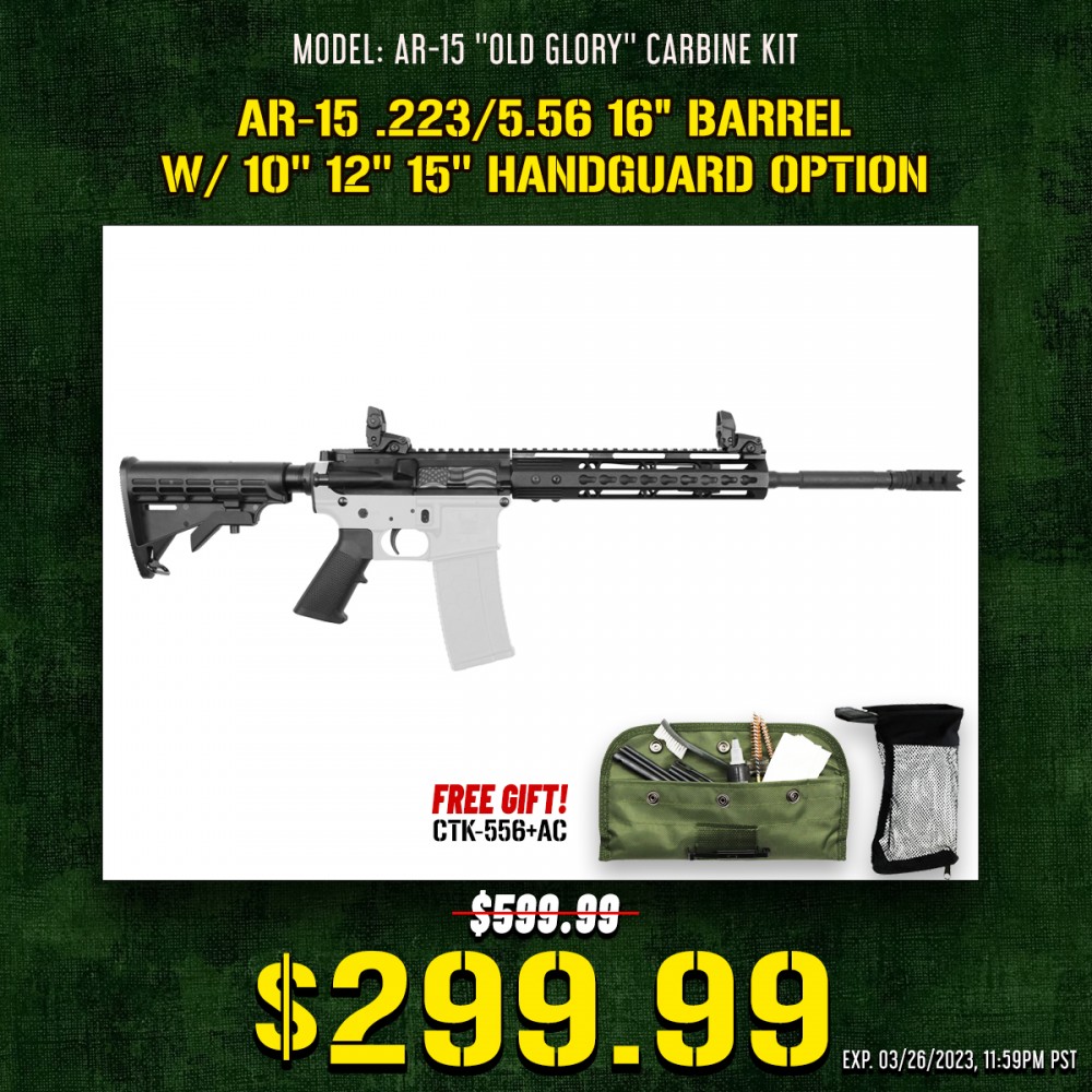 AR-15 .223/5.56 16" Barrel W/ 10'' 12'' 15'' Handguard option | ''OLD GLORY'' Carbine Kit