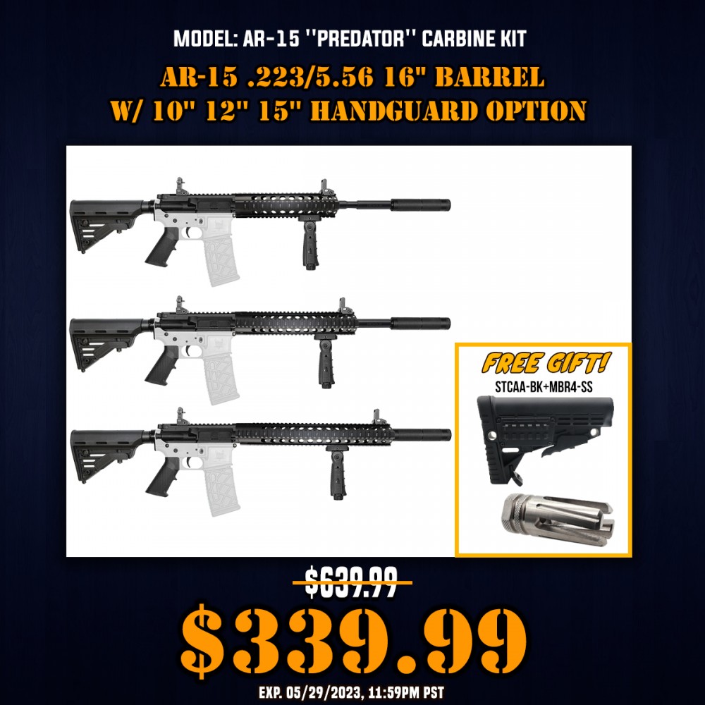 AR-15 .223/5.56 16" Barrel W/ 10'' 12'' 15'' Handguard option | ''PREDATOR'' Carbine Kit