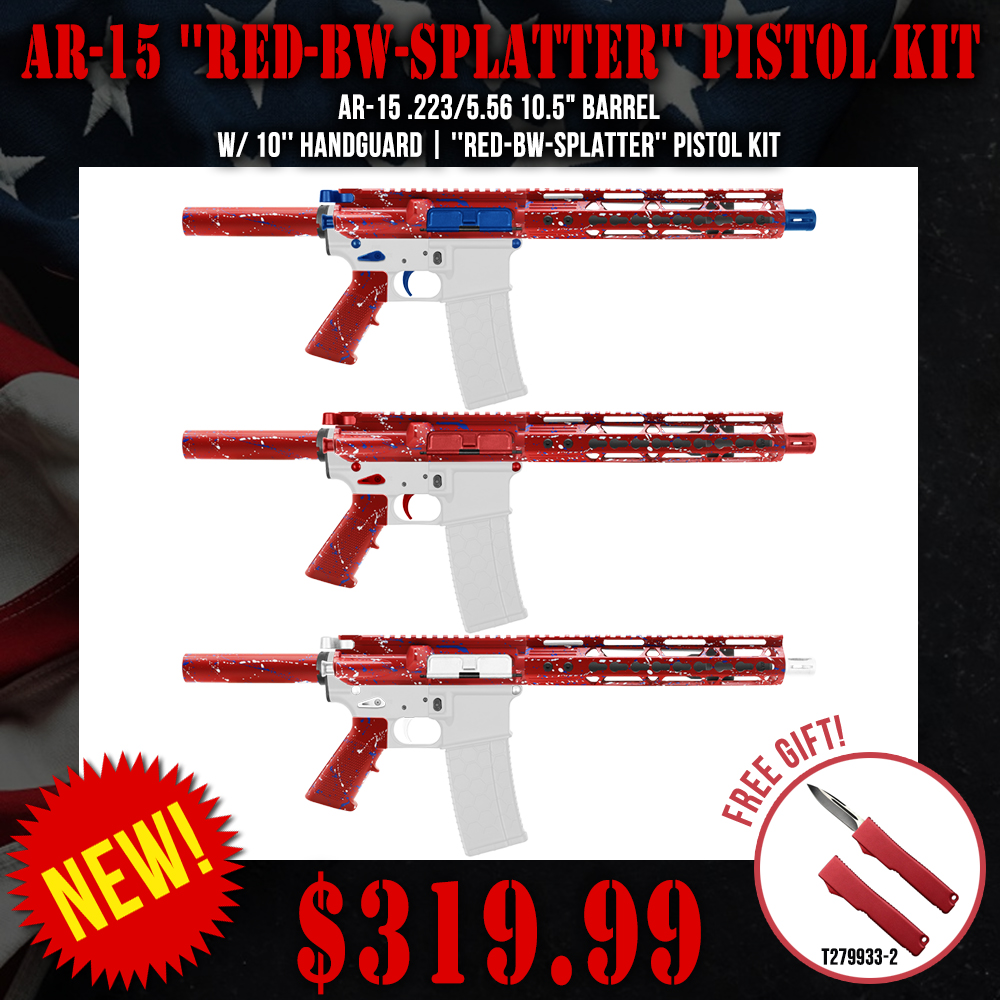 AR-15 .223/5.56 10.5" Barrel W/ 10'' Handguard | ''RED-BW-SPLATTER'' Pistol Kit AR-15 .223/5.56 10.5" Barrel W/ 10'' Handguard | ''RED-BW-SPLATTER'' Pistol Kit