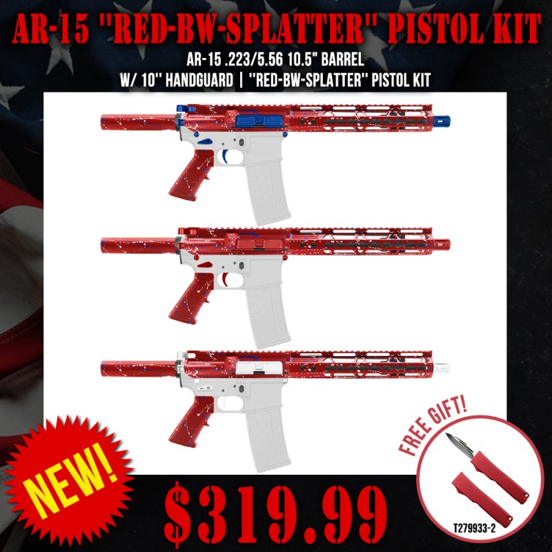 AR-15 .223/5.56 10.5" Barrel W/ 10'' Handguard | ''RED-BW-SPLATTER'' Pistol Kit AR-15 .223/5.56 10.5" Barrel W/ 10'' Handguard | ''RED-BW-SPLATTER'' Pistol Kit
