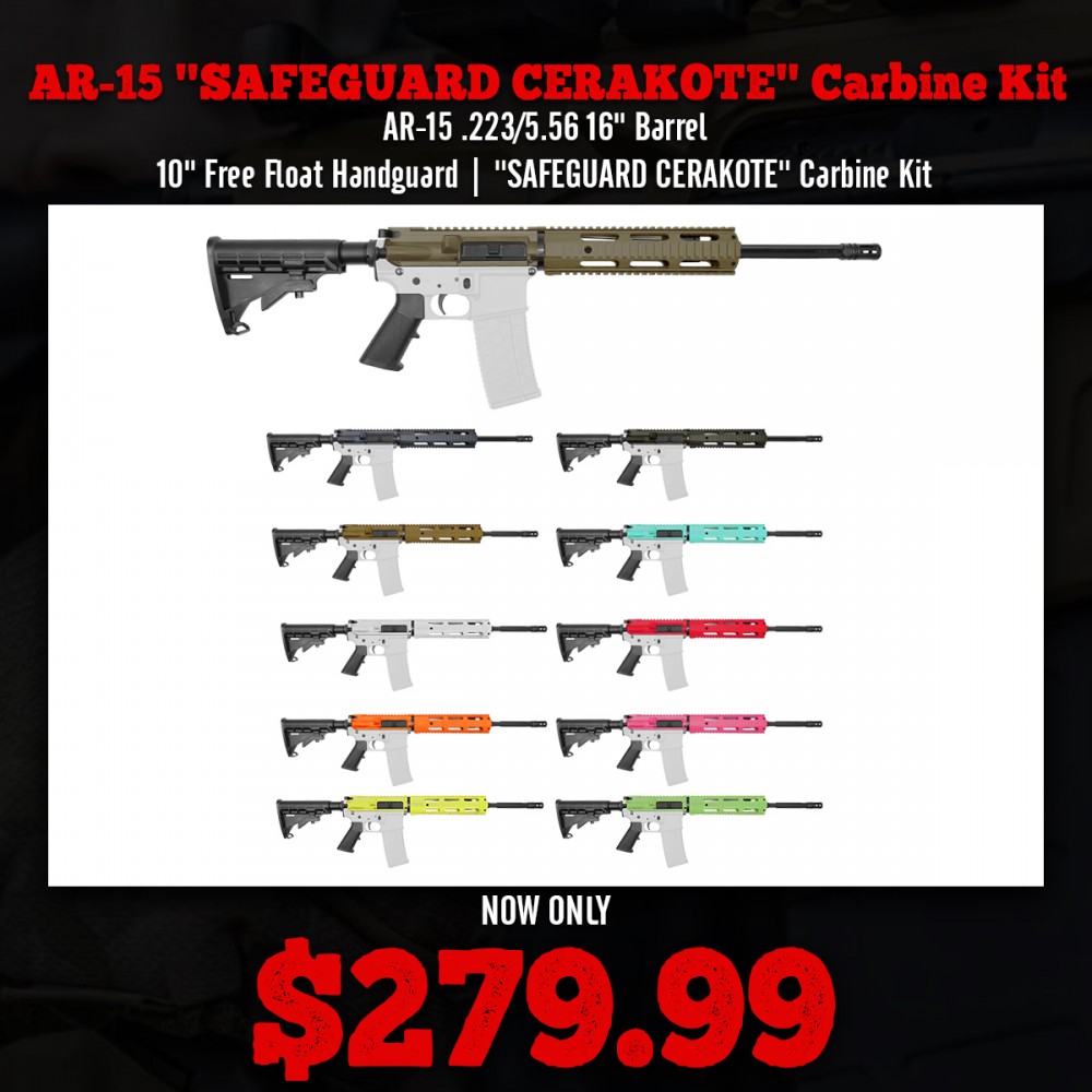 AR-15 .223/5.56 16" Barrel 10" Free Float Handguard | ''SAFEGUARD CERAKOTE'' Carbine Kit