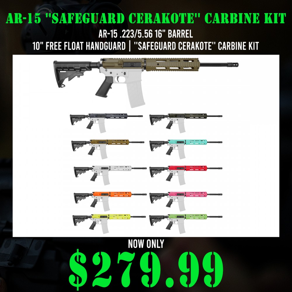 AR-15 .223/5.56 16" Barrel 10" Free Float Handguard | ''SAFEGUARD CERAKOTE'' Carbine Kit