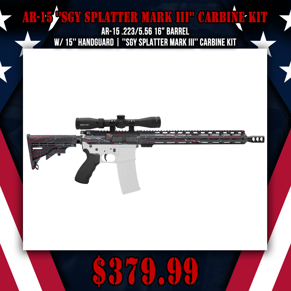 AR-15 .223/5.56 16" Barrel W/ 15'' Handguard | ''SGY SPLATTER MARK III'' Carbine Kit AR-15 .223/5.56 16" Barrel W/ 15'' Handguard | ''SGY SPLATTER MARK III'' Carbine Kit