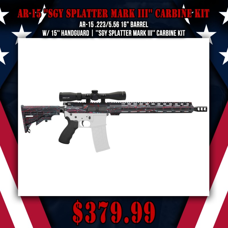 AR-15 .223/5.56 16" Barrel W/ 15'' Handguard | ''SGY SPLATTER MARK III'' Carbine Kit AR-15 .223/5.56 16" Barrel W/ 15'' Handguard | ''SGY SPLATTER MARK III'' Carbine Kit