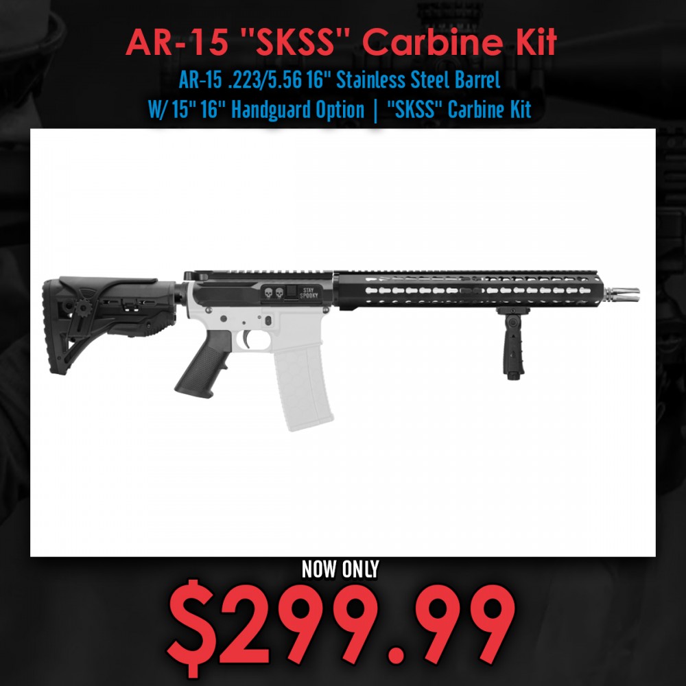 AR-15 .223/5.56 16" Stainless Steel Barrel W/ 15" 16'' Handguard Option | ''SKSS'' Carbine Kit