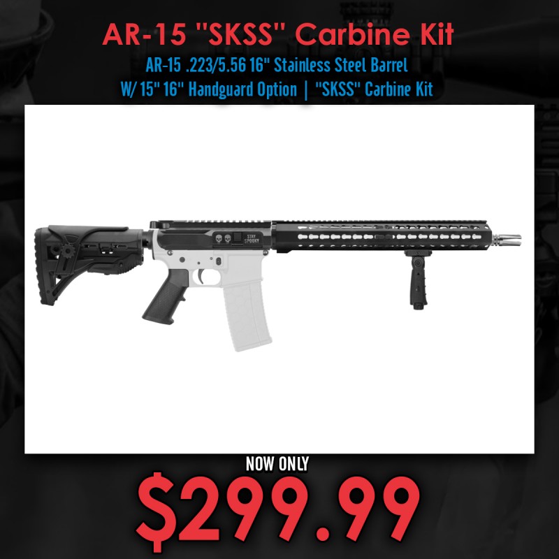 AR-15 .223/5.56 16" Stainless Steel Barrel W/ 15" 16'' Handguard Option | ''SKSS'' Carbine Kit