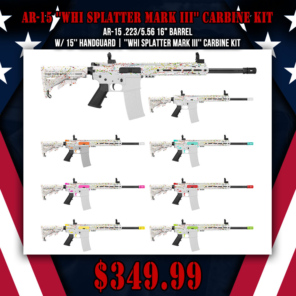 AR-15 .223/5.56 16" Barrel W/ 15'' Handguard | ''WHI SPLATTER MARK III'' Carbine Kit AR-15 .223/5.56 16" Barrel W/ 15'' Handguard | ''WHI SPLATTER MARK III'' Carbine Kit